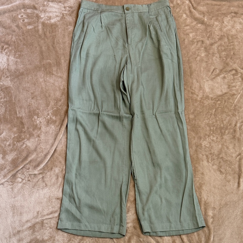 Lands' End Olive Green Wide-Leg Chinos
